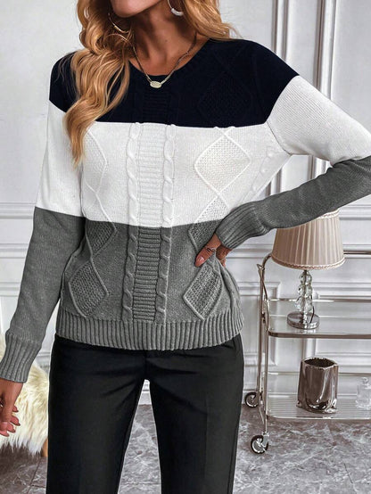 Aya | Colour Block Cable Knit Jumper