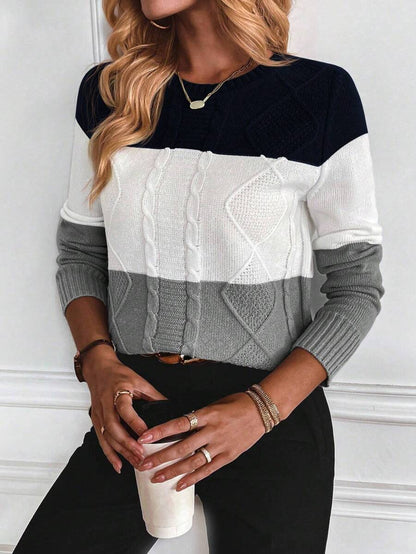 Aya | Colour Block Cable Knit Jumper