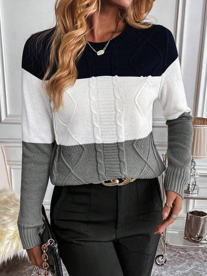 Aya | Colour Block Cable Knit Jumper