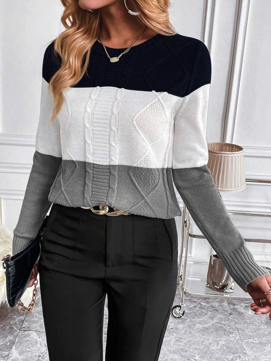 Aya | Colour Block Cable Knit Jumper