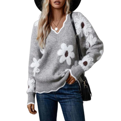Clara | Figure-Hugging V-Neck Floral Jumper