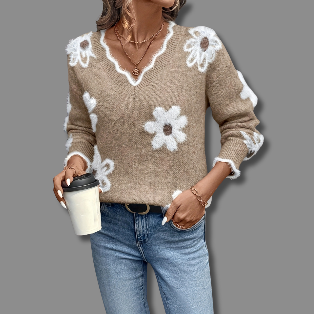 Clara | Figure-Hugging V-Neck Floral Jumper