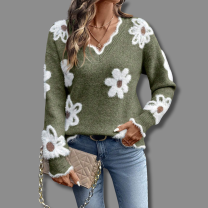 Clara | Figure-Hugging V-Neck Floral Jumper